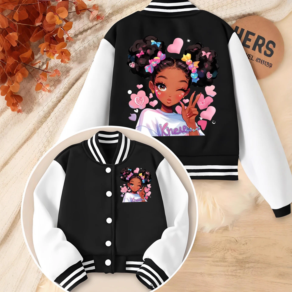 Children's Clothing Ins Girls' Jacket for the Back-To-School Season, 1-Piece Short Baseball Jacket in Black and White Contrasting Colors, Preppy Style Clothing Suitable for Ages 4 to 14 Children's Clothing Ins Girls' Jacket for the Back-To-School Season, 1-Piece Short Baseball Jacket in Black and White Contrasting Colors, Preppy Style Clothing Suitable for Ages 4 to 14