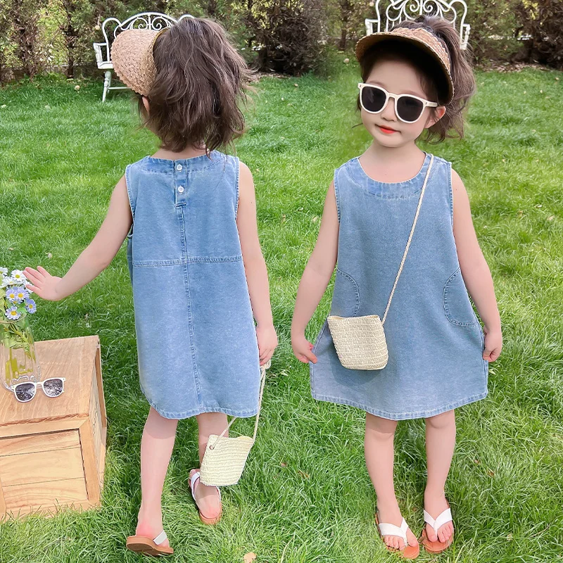 2 3 4 5 6 7 8 9 Year Old Kids Baby Sleeveless Denim Vest Dress For Girl Casual Sleeveless Vintage Blue Jeans Dresses With Pocket 2 3 4 5 6 7 8 9 Year Old Kids Baby Sleeveless Denim Vest Dress For Girl Casual Sleeveless Vintage Blue Jeans Dresses With Pocket