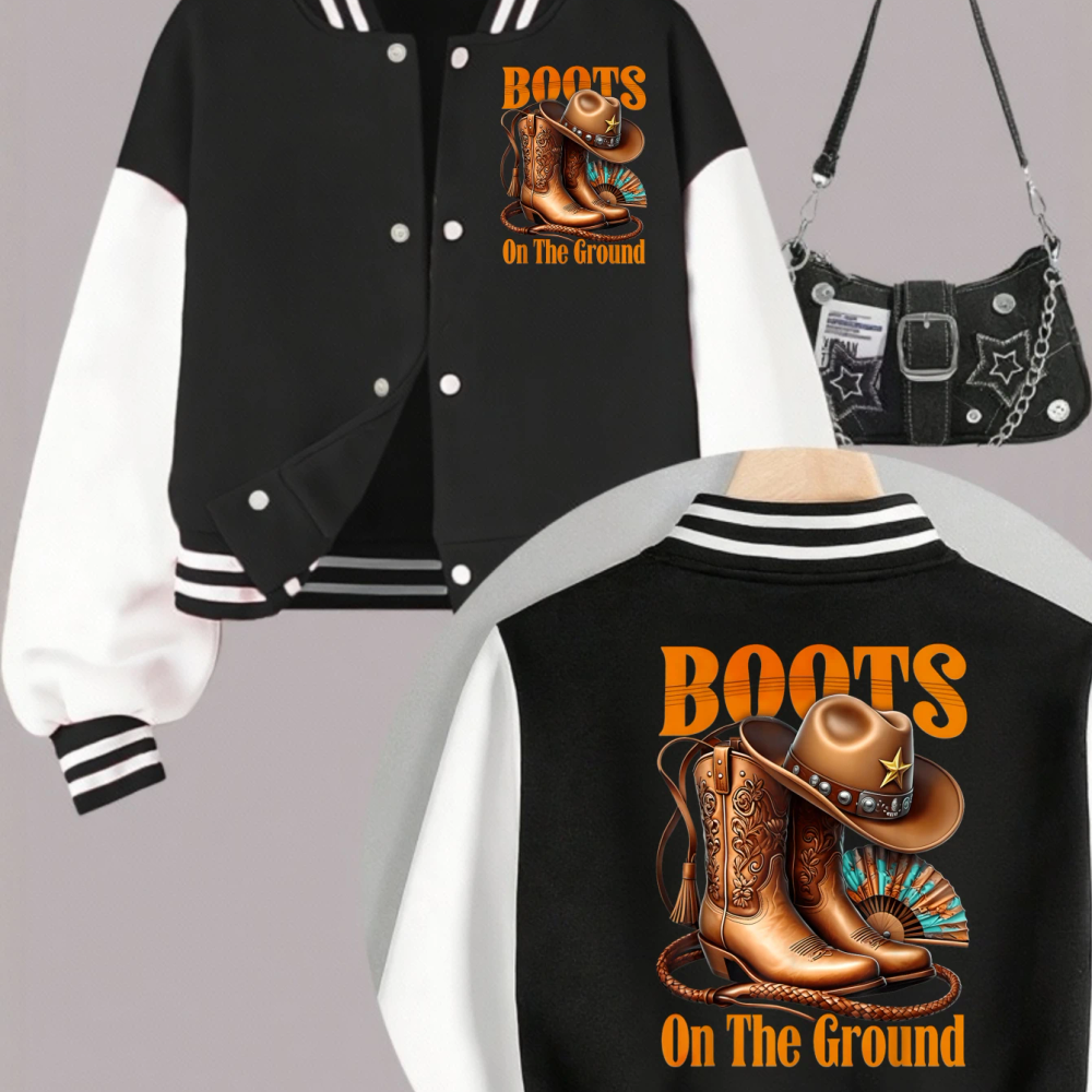 1PCS Autumn Winter Tween Girls Clothes Boots On Da Ground Double Sided Print Short Cropped School Style Girl Baseball Jacket 1PCS Autumn Winter Tween Girls Clothes Boots On Da Ground Double Sided Print Short Cropped School Style Girl Baseball Jacket