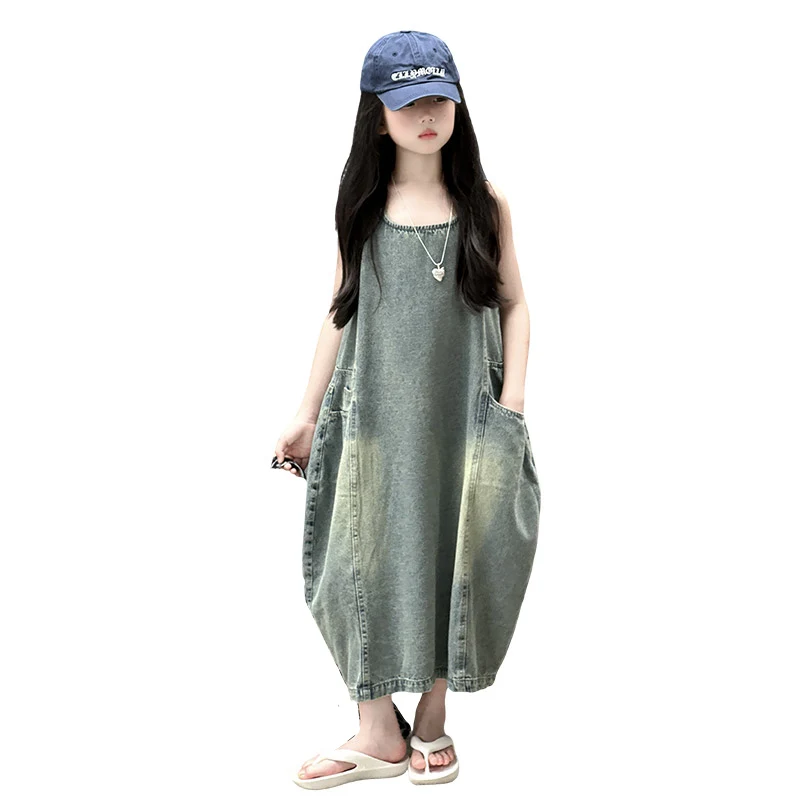 Vintage Blue Children Girls High Quality Sleeveless Denim Dress Streetwear Outfit Fashion Summer Kids Luxury Jeans Clothing Vintage Blue Children Girls High Quality Sleeveless Denim Dress Streetwear Outfit Fashion Summer Kids Luxury Jeans Clothing