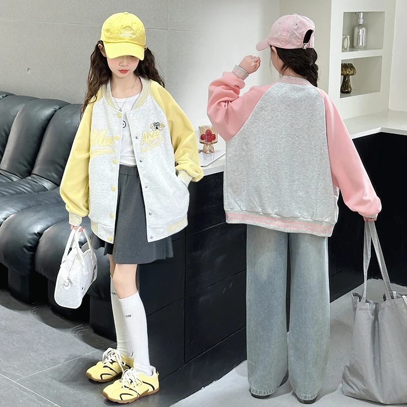 Teenage Girls Casual Baseball-Uniform Coat Loose Style Kids Spring Autumn Sporty Jacket Children New Arrival Sports Costume Teenage Girls Casual Baseball-Uniform Coat Loose Style Kids Spring Autumn Sporty Jacket Children New Arrival Sports Costume