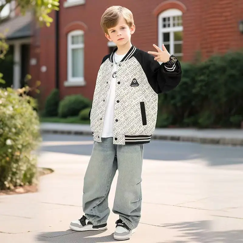 2025 New Korean Style Boys Baseball Jacket Stylish Spring Autumn Versatile Jacket for Kids Lightweight Windbreaker Jacket 2025 New Korean Style Boys Baseball Jacket Stylish Spring Autumn Versatile Jacket for Kids Lightweight Windbreaker Jacket