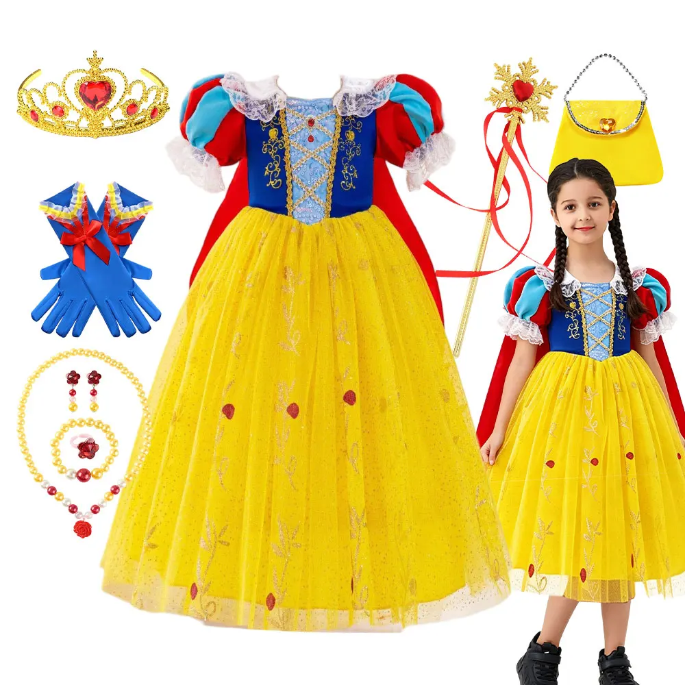 Girls Snow White Gorgeous Princess Costume With Cape Fantasy Birthday Ball Gown Toddler Christmas Halloween Purim Cosplay Dress Girls Snow White Gorgeous Princess Costume With Cape Fantasy Birthday Ball Gown Toddler Christmas Halloween Purim Cosplay Dress