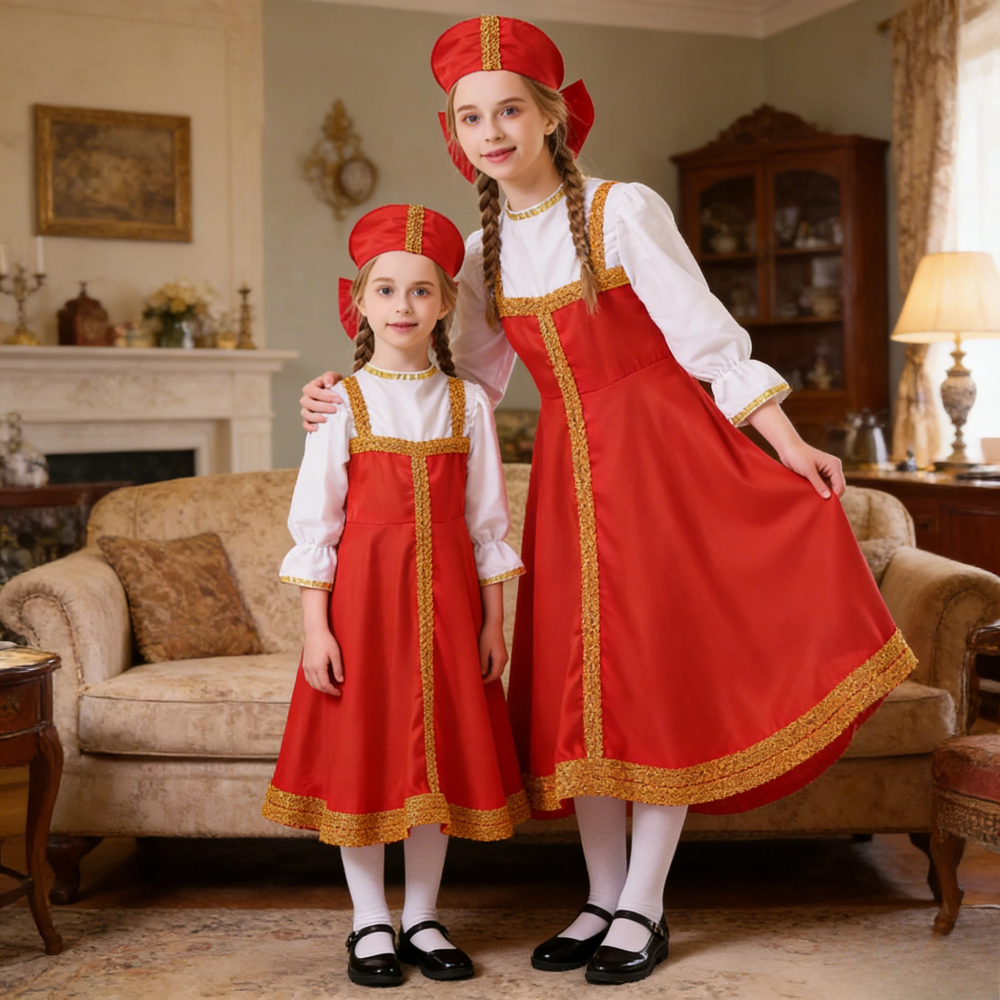 Russian Ukrainian Folk Costume Parent Child Outfit Traditional Ethnic Dress for Kids Adults Sports Meeting Festival Party Wear Russian Ukrainian Folk Costume Parent Child Outfit Traditional Ethnic Dress for Kids Adults Sports Meeting Festival Party Wear