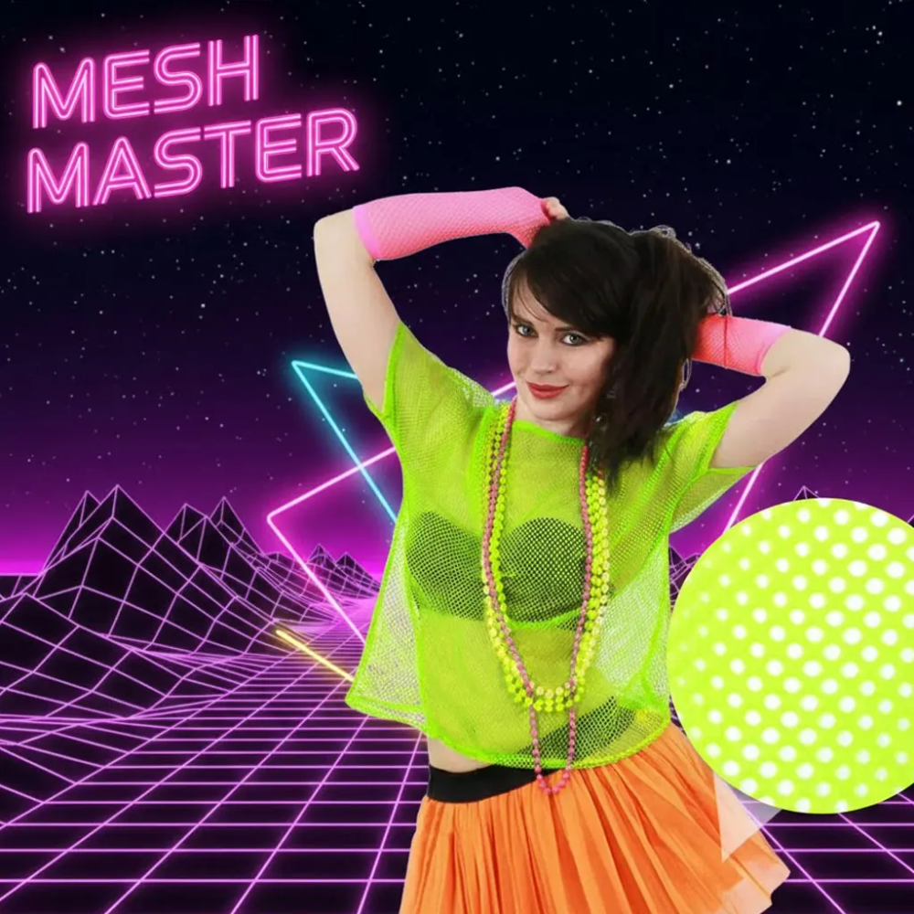 Women's 80s Fluorescent Fishnet Mesh T-Shirt Carnival Prom Party Top Women's 80s Fluorescent Fishnet Mesh T-Shirt Carnival Prom Party Top