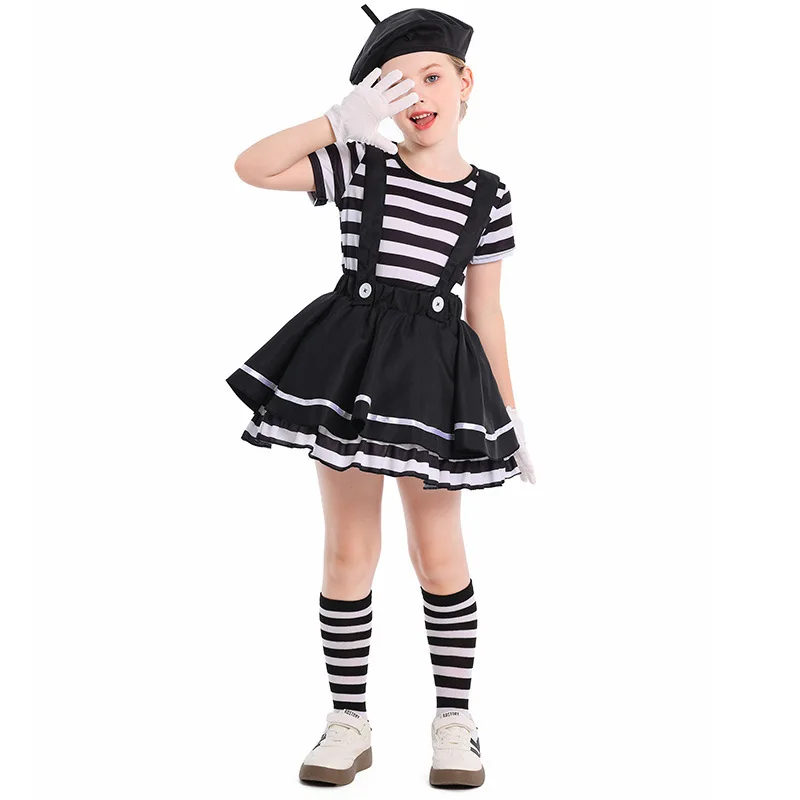 Kids Mime Clown Costume for Girls Funny Stage Performance Outfit Suitable for Shows Festival Celebrations and Theater Play Kids Mime Clown Costume for Girls Funny Stage Performance Outfit Suitable for Shows Festival Celebrations and Theater Play