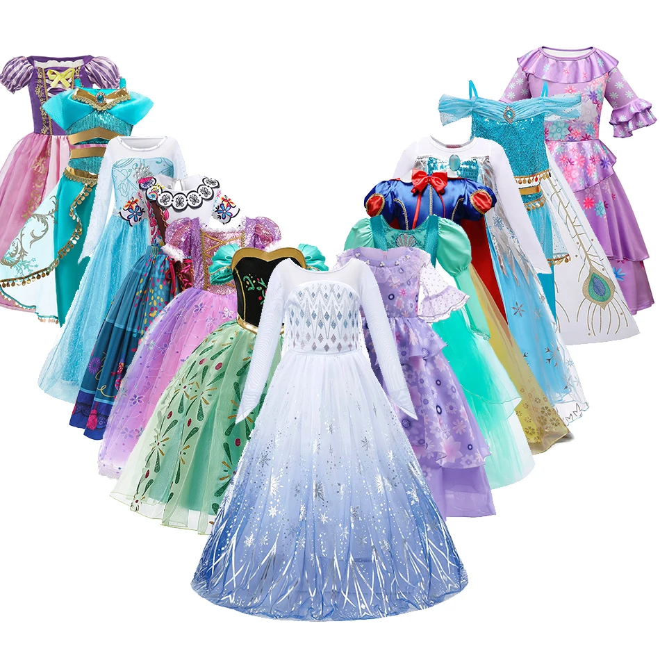 Children Snow White Cinderella Aurora Anna Elsa Costume Girl Cosplay Dress Kids Encanto Mirabel Little Mermaid Halloween Clothes Children Snow White Cinderella Aurora Anna Elsa Costume Girl Cosplay Dress Kids Encanto Mirabel Little Mermaid Halloween Clothes