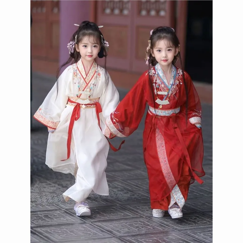 Spring and Autumn Embroidered Hanfu 2025 New Children's Chinese Style Ancient Costume Straight Coat Hanfu Tang Costume Set LH639 Spring and Autumn Embroidered Hanfu 2025 New Children's Chinese Style Ancient Costume Straight Coat Hanfu Tang Costume Set LH639