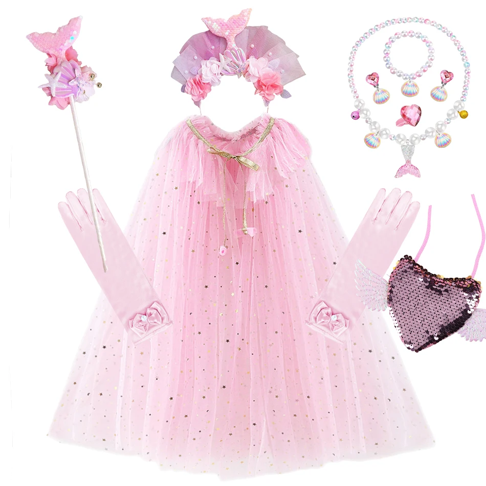 Lightweight Girls Kids Costume Accessories 10 Pcs/Set Sequins Tulle Cloak Wand Bag Gloves Necklace in Candy Color for Party Lightweight Girls Kids Costume Accessories 10 Pcs/Set Sequins Tulle Cloak Wand Bag Gloves Necklace in Candy Color for Party