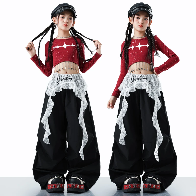 Stylish Teen Girls Hiphop Fashion Top And Trousers Set Streetwear Kids Children Jazz Dance Costume Hip Hop Performance Clothing Stylish Teen Girls Hiphop Fashion Top And Trousers Set Streetwear Kids Children Jazz Dance Costume Hip Hop Performance Clothing