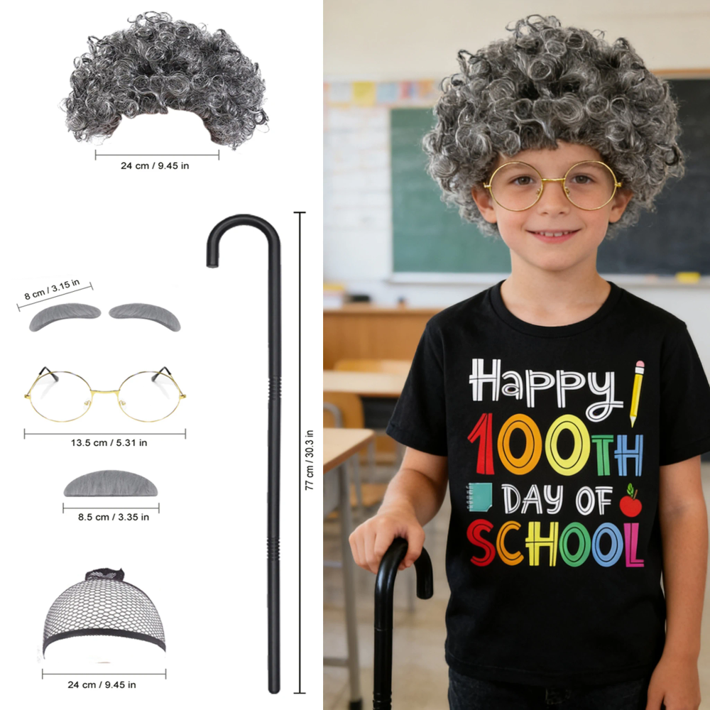 100 Days Of School Old Man Costume and Accessories for Kids Boys Dress up Grandpa Hat Glasses,Old Person Mustache 100 Days Of School Old Man Costume and Accessories for Kids Boys Dress up Grandpa Hat Glasses,Old Person Mustache