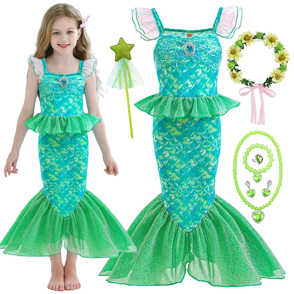 Mermaid Cosplay Green Princess Dress Children Ariel Fashion Fishtail Costume Girls Birthday Halloween Party Outfits Mermaid Cosplay Green Princess Dress Children Ariel Fashion Fishtail Costume Girls Birthday Halloween Party Outfits