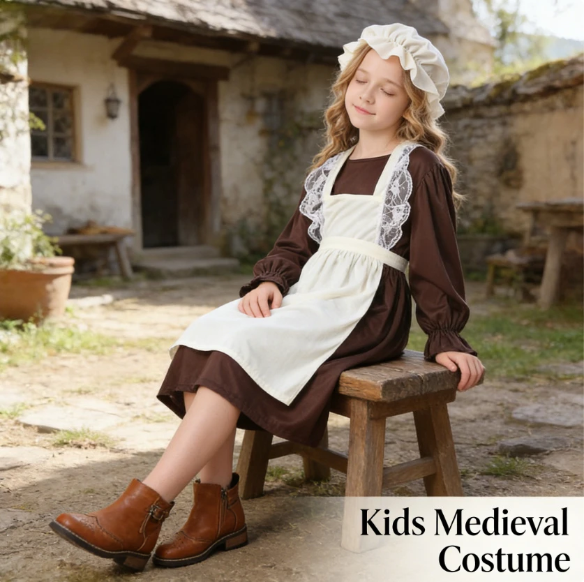 Kids Medieval Peasant Costume European Colonial Poor Outfit Old Lady Cosplay Dress For Party Performance Kids Medieval Peasant Costume European Colonial Poor Outfit Old Lady Cosplay Dress For Party Performance