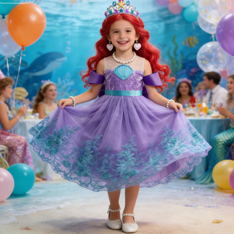 Little Mermaid Costume For Girls Purple Kids Mermaid Cosplay Costume Girls Carnival Birthday Prom Gown Girls Party Dresses Little Mermaid Costume For Girls Purple Kids Mermaid Cosplay Costume Girls Carnival Birthday Prom Gown Girls Party Dresses