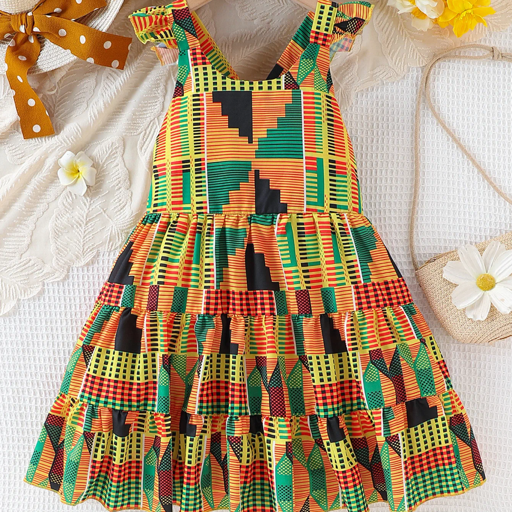 Girls summer African bohemian style flying rotator sleeve backless dress children's clothing Girls summer African bohemian style flying rotator sleeve backless dress children's clothing