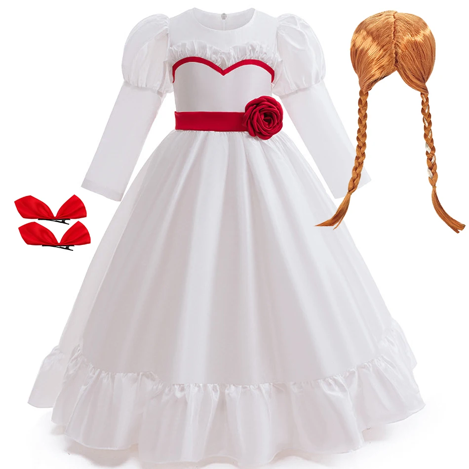 Horror Movie Annabelle Cosplay Costume Girl Long Sleeve Rose Dress For Kid Scary Ghost Role Play Halloween Carnival Party Outfit Horror Movie Annabelle Cosplay Costume Girl Long Sleeve Rose Dress For Kid Scary Ghost Role Play Halloween Carnival Party Outfit