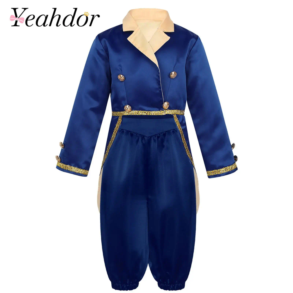 Kids Boys Medieval Prince Costume Long Sleeves Turn-Down Collar Tuxedo Jacket Tailcoat Pants Set Halloween Cosplay Outfits Kids Boys Medieval Prince Costume Long Sleeves Turn-Down Collar Tuxedo Jacket Tailcoat Pants Set Halloween Cosplay Outfits