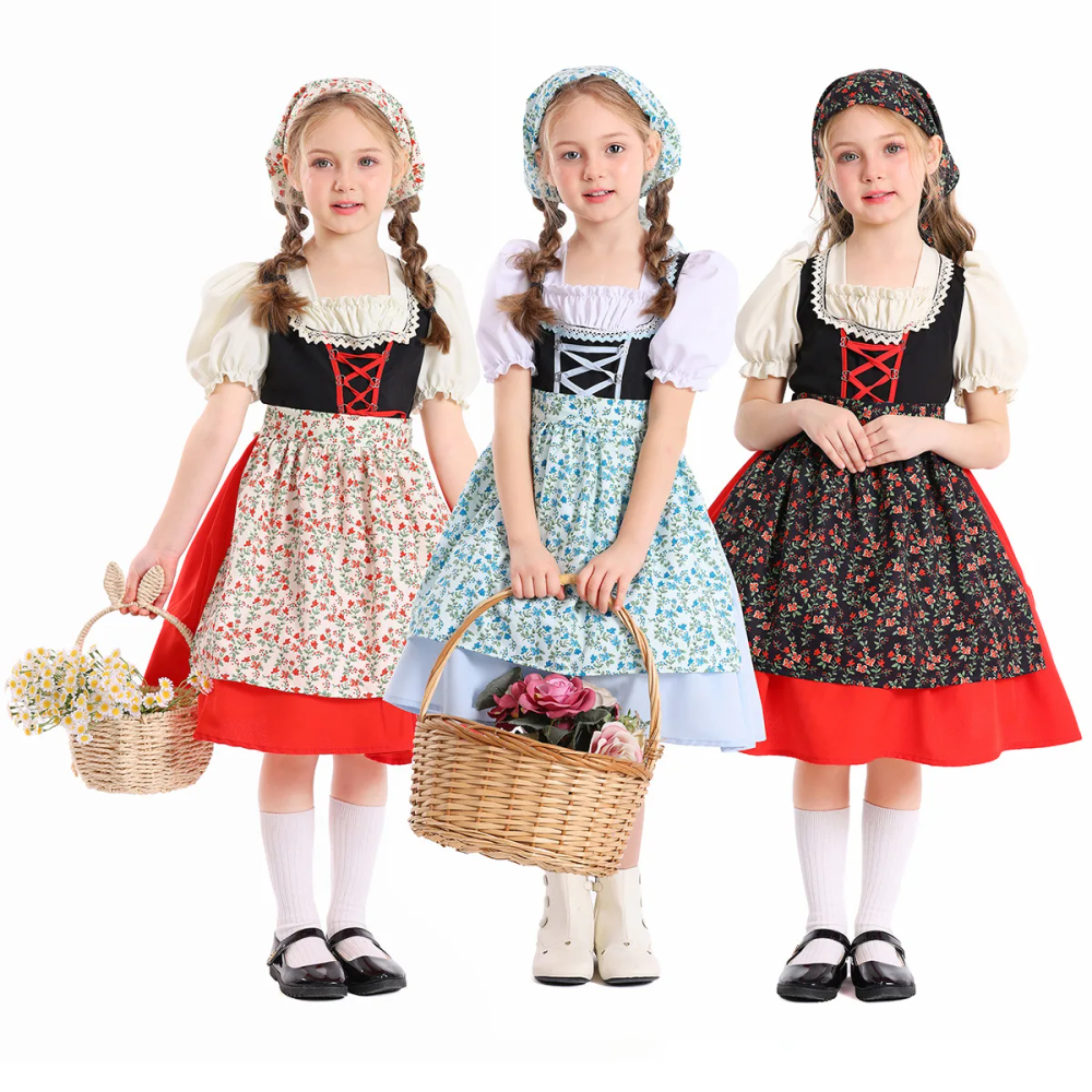 Girls Munich Oktoberfest Dirndl Dress Retro Floral Cosplay Party Stage Costume