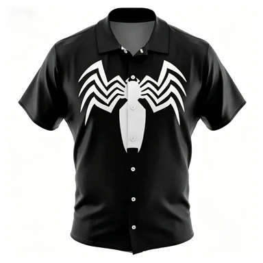 Men's Button-up Shirt, Black and White Patterned Printed Short-sleeve Casual Top Men's Button-up Shirt, Black and White Patterned Printed Short-sleeve Casual Top