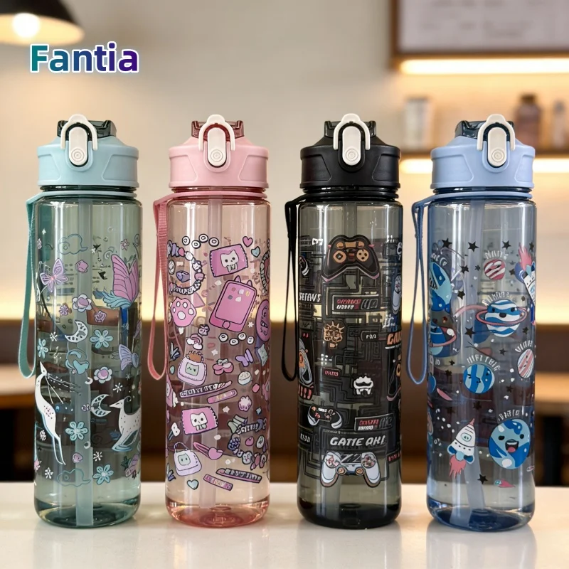 Convenient 750ml Water Bottle Printed Cartoon Portable Straw Cup Leakproof Large Capacity Sports Cup Outdoor Travel Gym Sports Convenient 750ml Water Bottle Printed Cartoon Portable Straw Cup Leakproof Large Capacity Sports Cup Outdoor Travel Gym Sports