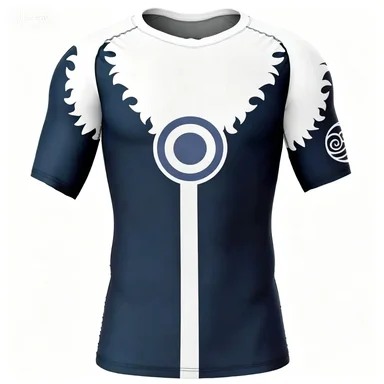 Summer Men's Blue and White Tribal Print Tight Fitting Quick Drying Short Sleeved Sports Top Summer Men's Blue and White Tribal Print Tight Fitting Quick Drying Short Sleeved Sports Top
