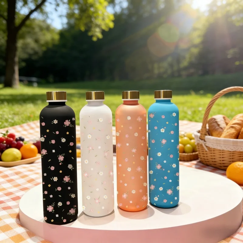 3D Printed Floral Pattern Water Bottle - 1000ML Large Capacity, Cute Stereoscopic Design, Fade-Resistant, Scratch-Proof, Leakpro 3D Printed Floral Pattern Water Bottle - 1000ML Large Capacity, Cute Stereoscopic Design, Fade-Resistant, Scratch-Proof, Leakpro