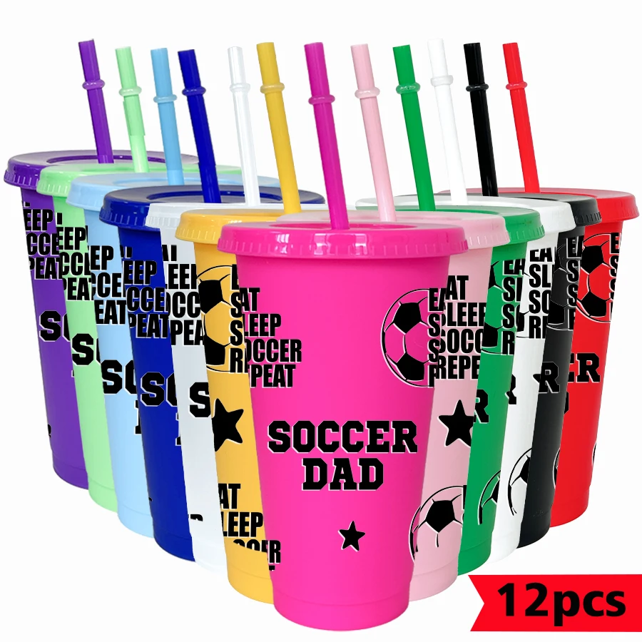 12pcs/set Football Star Pattern 26oz Colored Plastic Party Cold Cup for Birthday/back-to-school Gift Gameday Drinkware