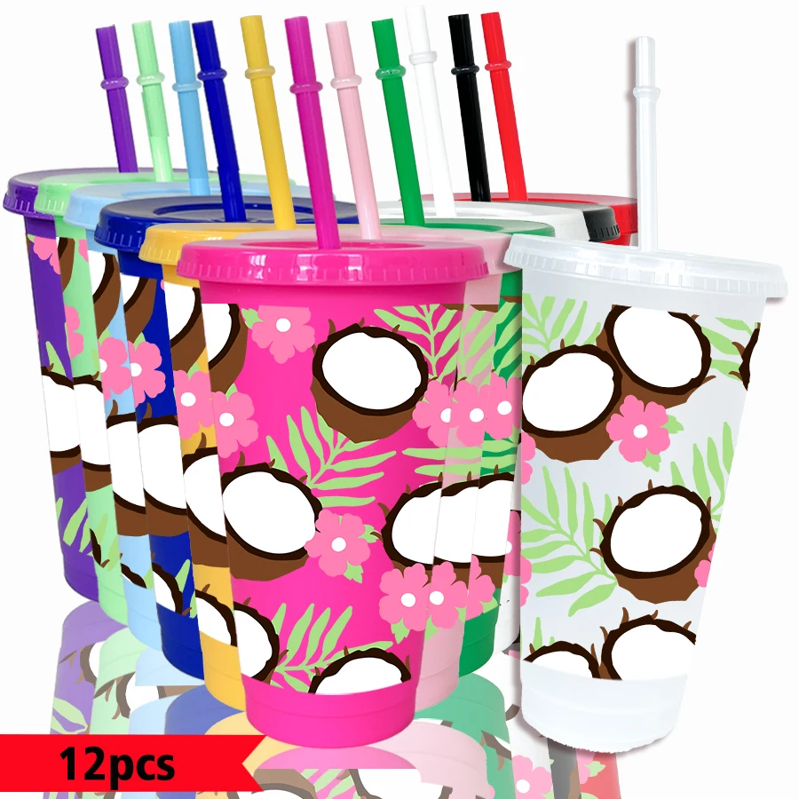 12pcs/pack Coconut Flowers Leaves Patterns 26oz Colored Plastic Party Cold Cups for Back-to-school Birthday Gifts 12pcs/pack Coconut Flowers Leaves Patterns 26oz Colored Plastic Party Cold Cups for Back-to-school Birthday Gifts