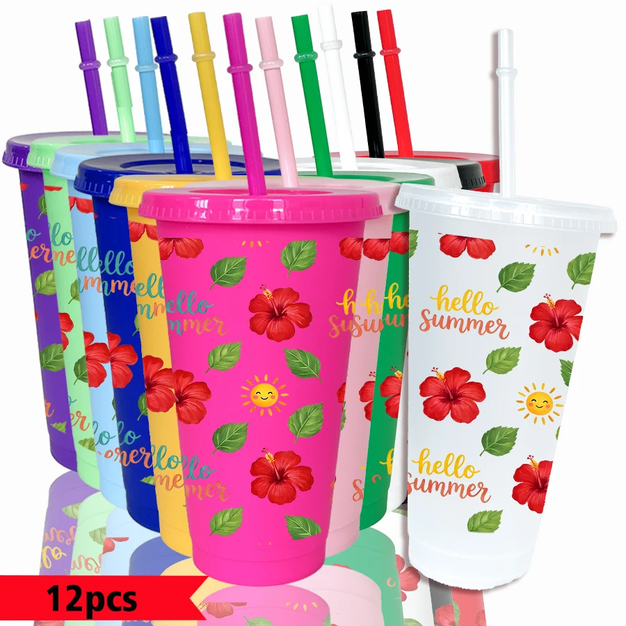12pcs/pack Flowers Leaves Smiling Face Patterns 26oz Colored Plastic Party Cold Cups for Back-to-school Birthday Gifts 12pcs/pack Flowers Leaves Smiling Face Patterns 26oz Colored Plastic Party Cold Cups for Back-to-school Birthday Gifts