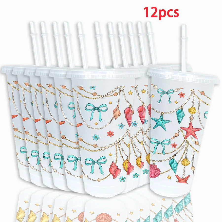 12pcs/pack Shell Bow Pearl Chain Pattern 26oz Colored Plastic Party Cold Drink Cup for Back-to-school Birthday Gift 12pcs/pack Shell Bow Pearl Chain Pattern 26oz Colored Plastic Party Cold Drink Cup for Back-to-school Birthday Gift