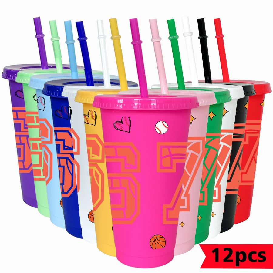 12Pcs/pack sports elements pattern 26oz colorful plastic tumbler birthday party drinking utensils homecoming water cup 12Pcs/pack sports elements pattern 26oz colorful plastic tumbler birthday party drinking utensils homecoming water cup