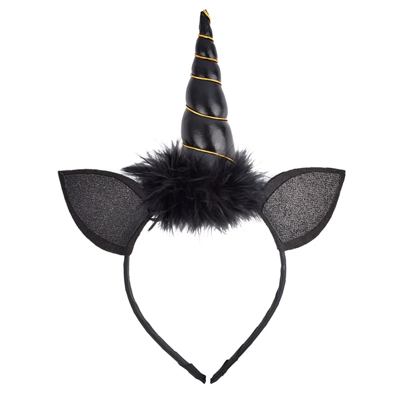 Retro Black Feather Unicorn Headdress Elegant Hair Hoop Stylish Costume Accessory for Halloween Dress Up Birthday Themed Events Retro Black Feather Unicorn Headdress Elegant Hair Hoop Stylish Costume Accessory for Halloween Dress Up Birthday Themed Events