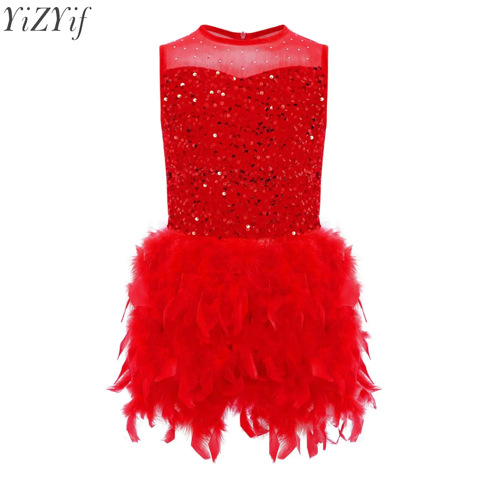 Kids Girls Ballet Leotard Dress Ballerina Costume Sequins Lace Chiffon Rhinestones Embroidery Lyrical Tulle Tutu Dress Dancewear
