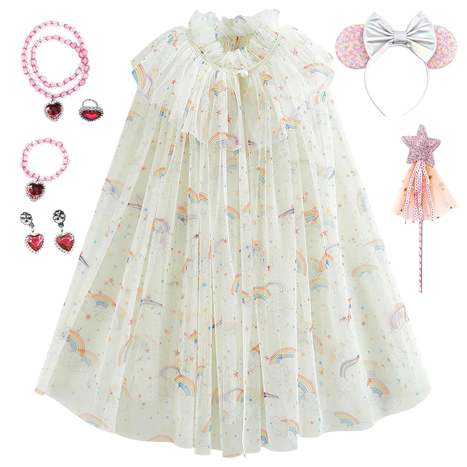 2026 Kids Princess Cloak Sets New Baby Girl Halloween Carnival Rainbow Cloaks Dress Up Child Christmas Birthday Party Cape