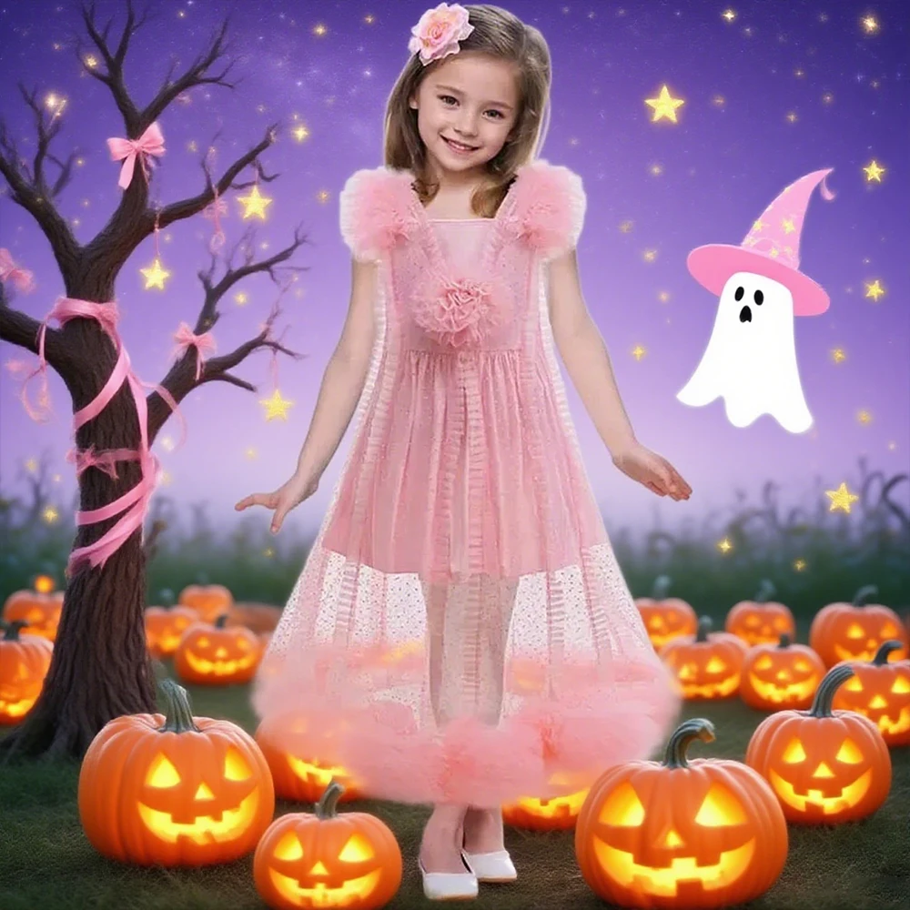 Glinda Cosplay Costume For Halloween Carnival Girls Party Dresses Lovely Pink Puffy Girl Princess Dress Elegant Evening Dress