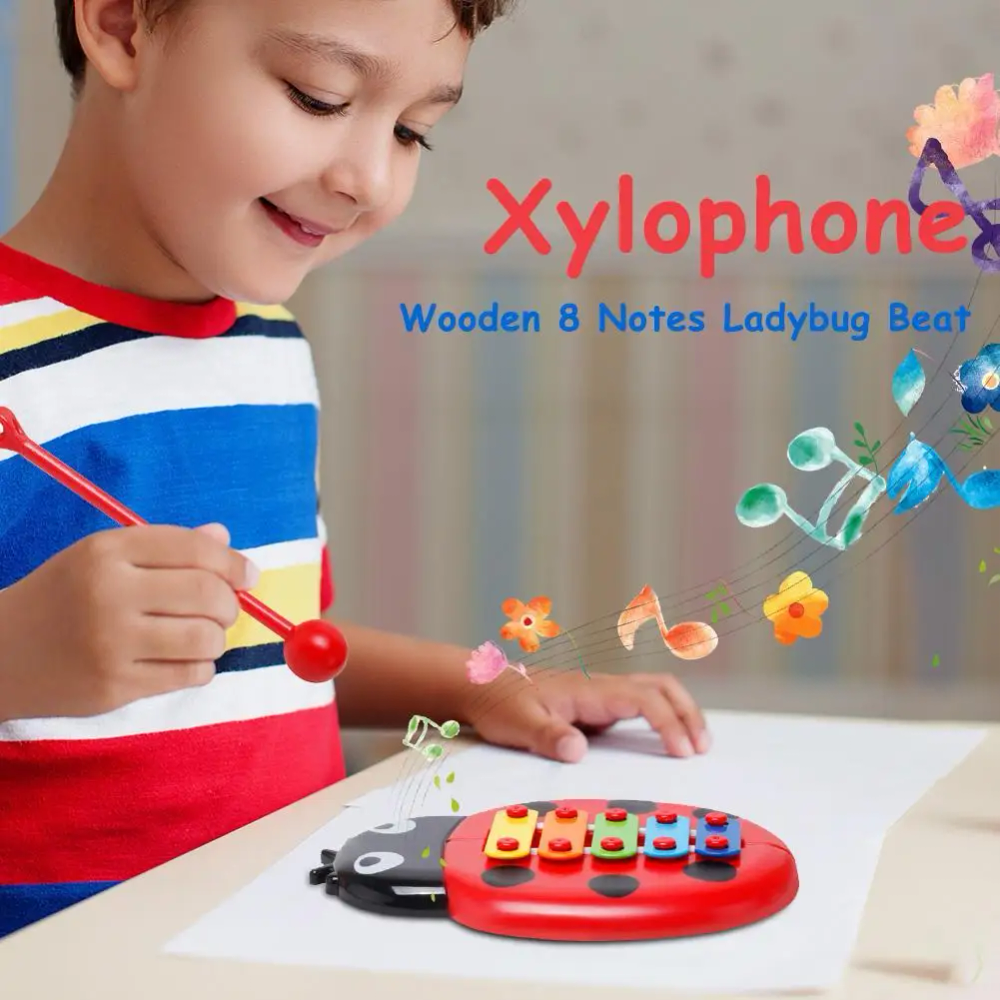Ladybug Glockenspiel Xylophone with Mallet Percussion Musical Instrument Educational Musical Toy 8 Notes for Kids and Toddlers Ladybug Glockenspiel Xylophone with Mallet Percussion Musical Instrument Educational Musical Toy 8 Notes for Kids and Toddlers