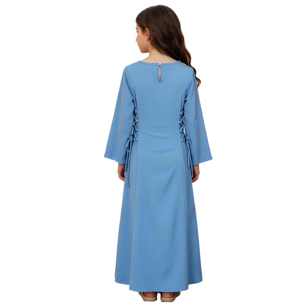 Kids Girls Abaya Dress Islamic Prayer Floral Embroidered Long Sleeve Sides Lace-up Islamic Prayer Robe Dress Ramadan Party Wear Kids Girls Abaya Dress Islamic Prayer Floral Embroidered Long Sleeve Sides Lace-up Islamic Prayer Robe Dress Ramadan Party Wear
