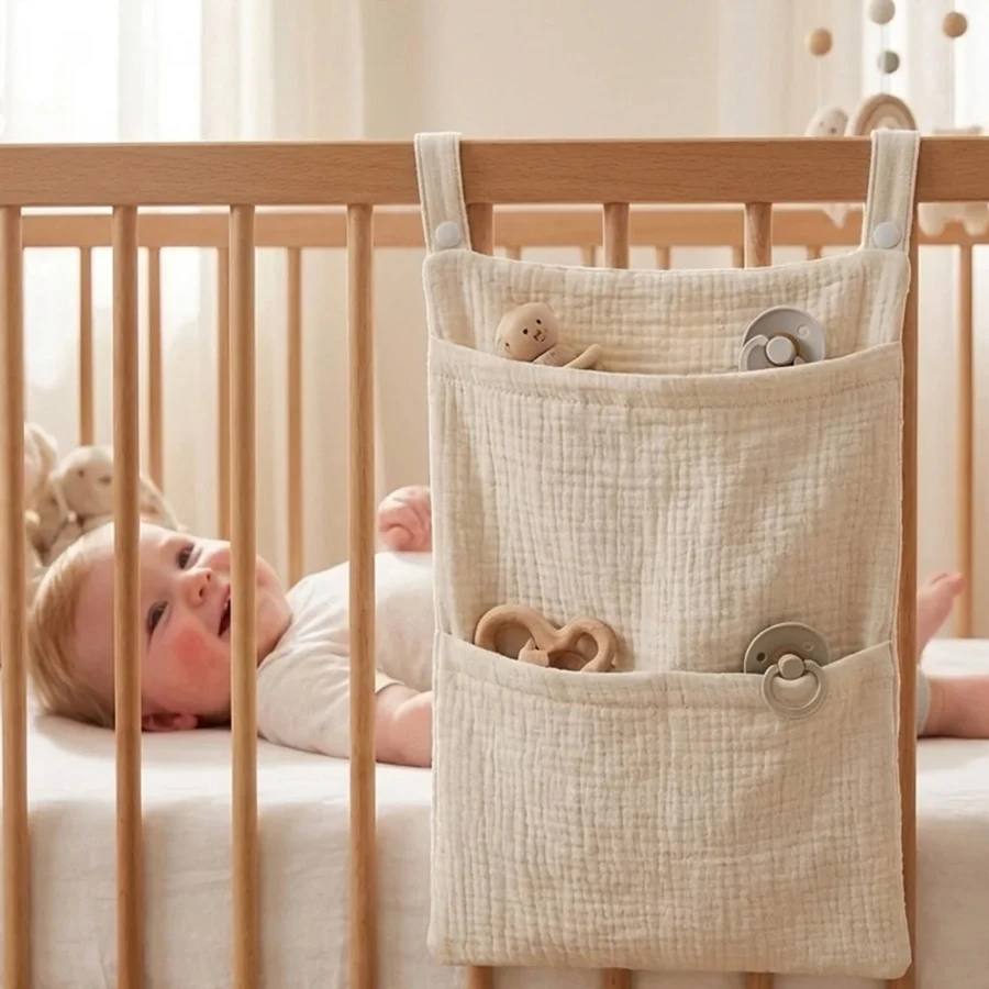 Baby Bed Head Hanging Bag Double Layer Crinkled Fabric Baby Toy Diaper Storage Bag Multifunctional Child Storage Bag Baby Bed Head Hanging Bag Double Layer Crinkled Fabric Baby Toy Diaper Storage Bag Multifunctional Child Storage Bag