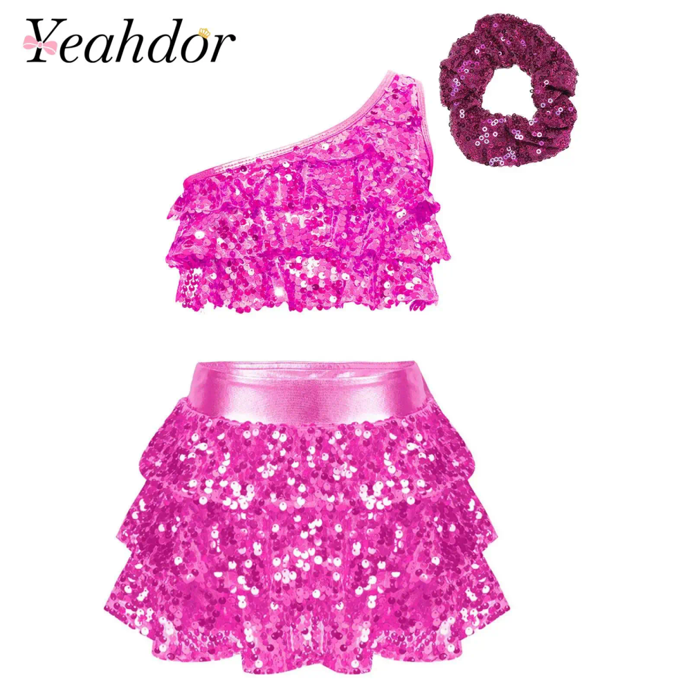 Kids Girls Shiny Sequins Latin Jazz Dance Costume Party Outfit Stage Performance Two Pieces Dancewear Children Clothes Sets Kids Girls Shiny Sequins Latin Jazz Dance Costume Party Outfit Stage Performance Two Pieces Dancewear Children Clothes Sets