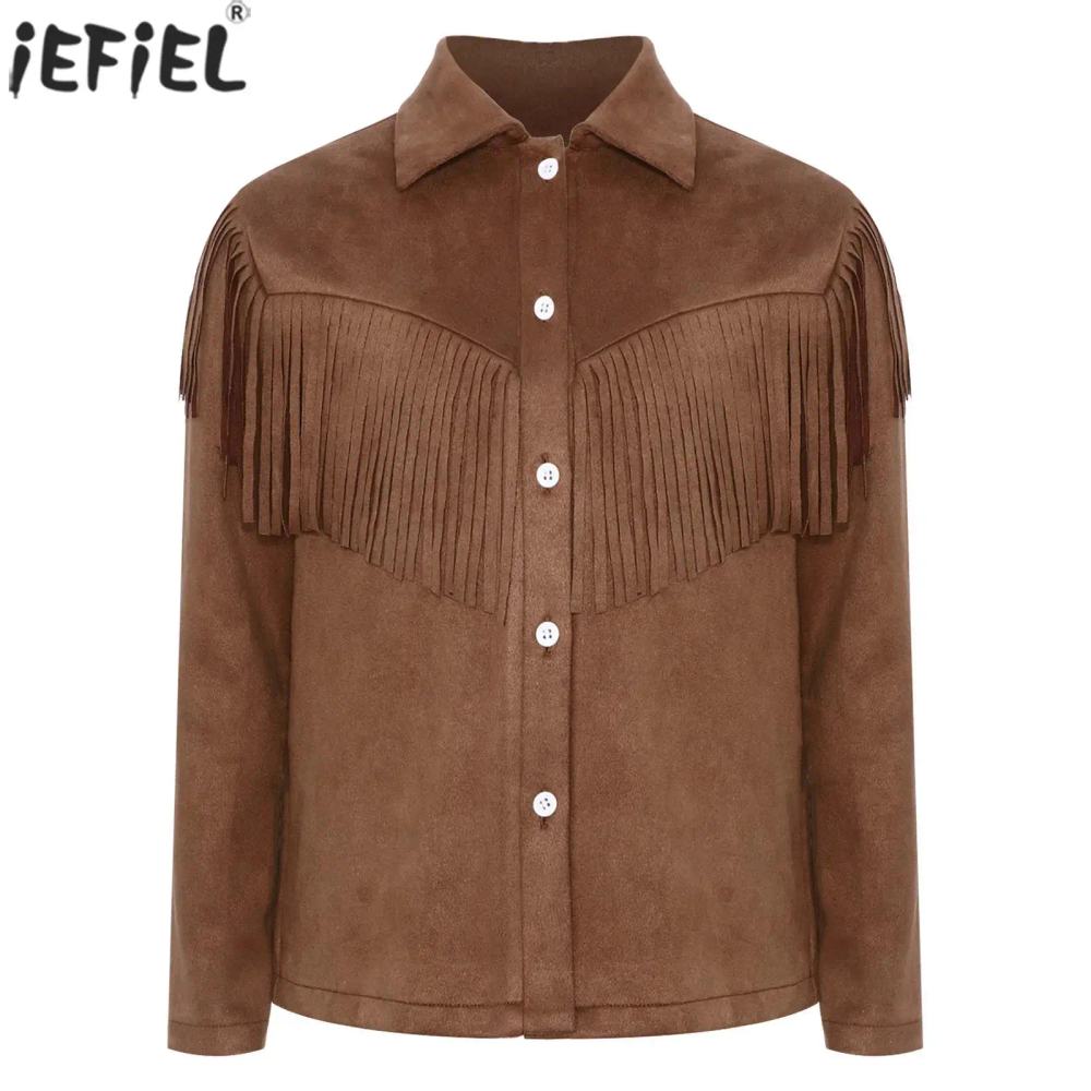 Boys Girls Western Cowboy Cowgirl Costume Long Sleeve Vintage Fringe Suede Coat Top Halloween Carnival Party Cosplay Dress Up Boys Girls Western Cowboy Cowgirl Costume Long Sleeve Vintage Fringe Suede Coat Top Halloween Carnival Party Cosplay Dress Up