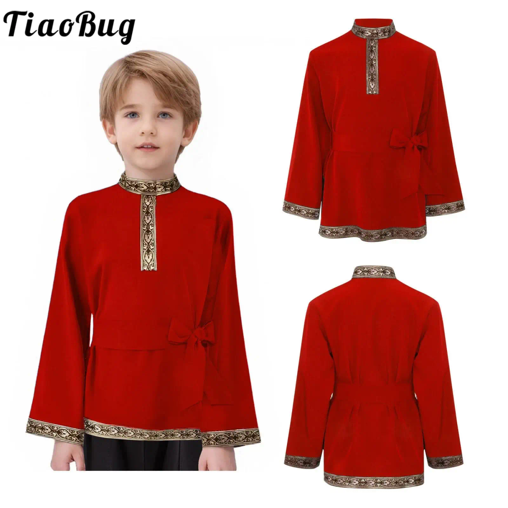 Teen Boys Girls Traditional Russian Folk Costume Halloween Medieval Renaissance Cosplay Fancy Vintage Pattern Shirts with Belt Teen Boys Girls Traditional Russian Folk Costume Halloween Medieval Renaissance Cosplay Fancy Vintage Pattern Shirts with Belt