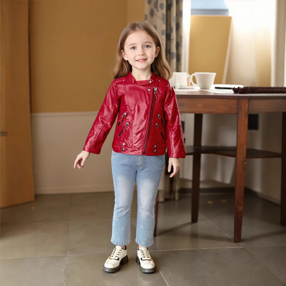 Teen Kids Street Photography Wear 2-12Y Girls Christmas Pink Red Motorcycle Pu Leather Jacket Children Waterproof Windproof Coat Teen Kids Street Photography Wear 2-12Y Girls Christmas Pink Red Motorcycle Pu Leather Jacket Children Waterproof Windproof Coat