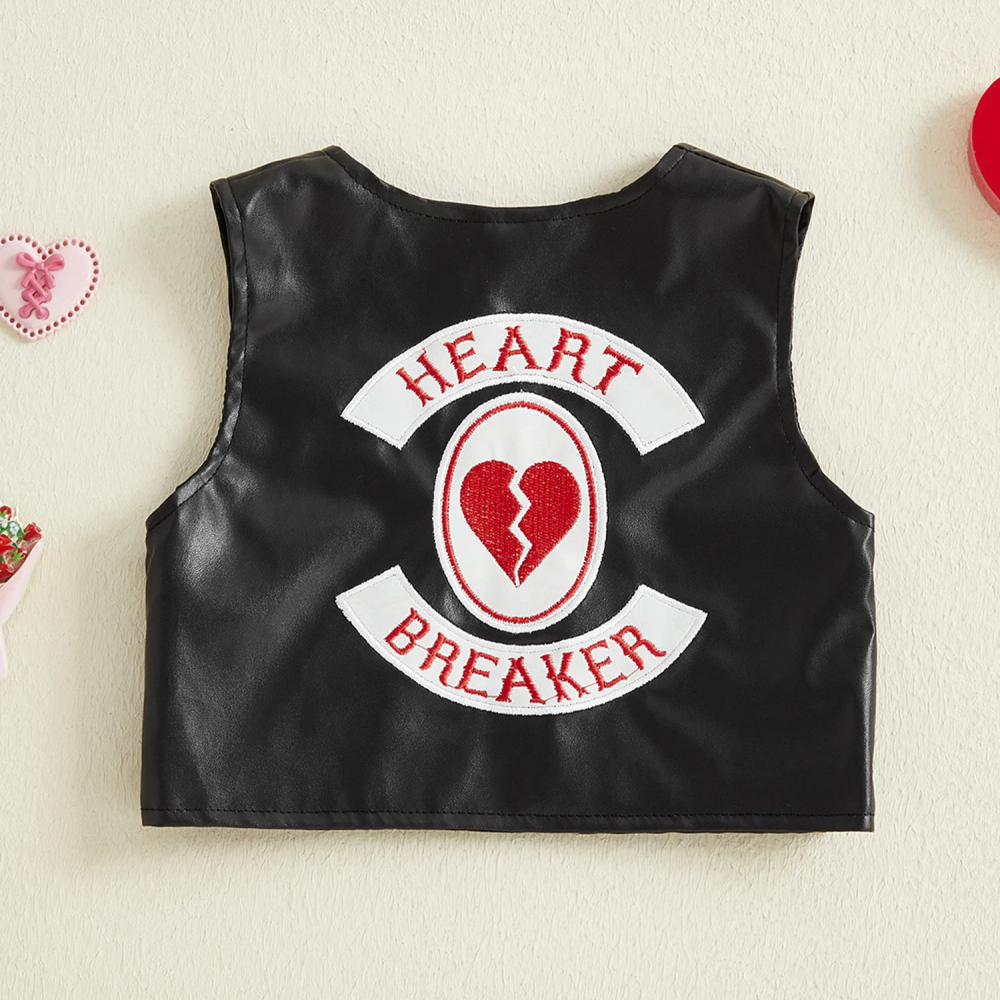 Men s Valentine s Day Leather Vest with Heart Letter Embroidery Sleeveless V Neck Open Front Jacket for Holiday and Everyday Men s Valentine s Day Leather Vest with Heart Letter Embroidery Sleeveless V Neck Open Front Jacket for Holiday and Everyday