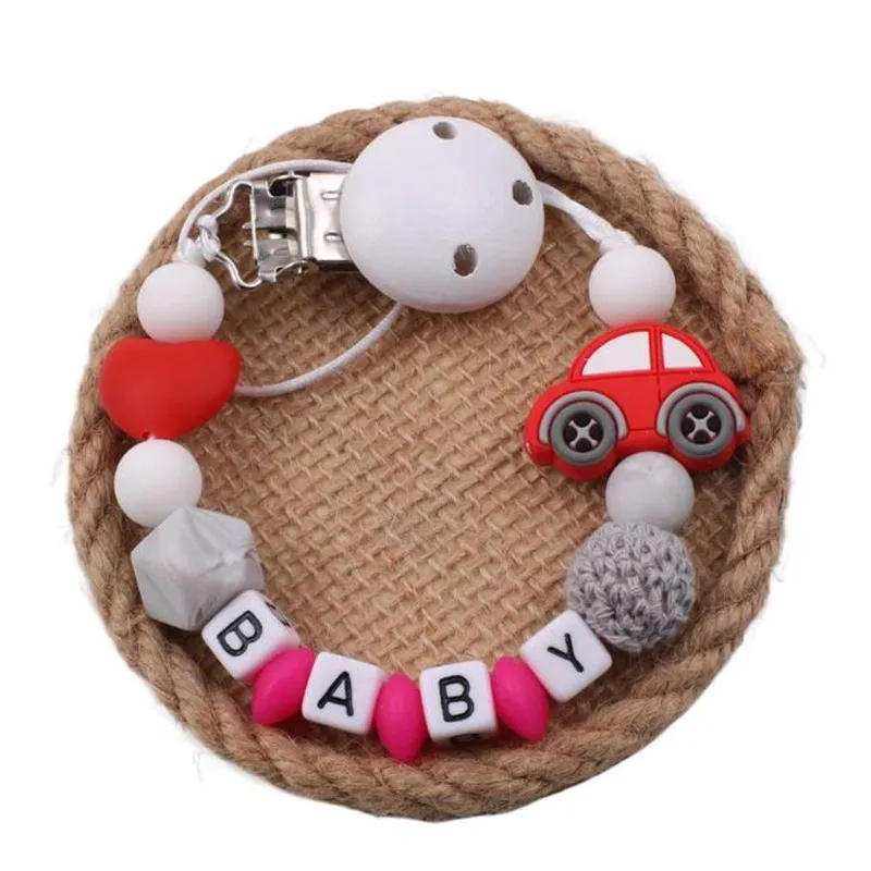Cartoon Baby Pacifier Clips Chain Customized English Name Beads Teether Toys Dummy Holder Cartoon Baby Pacifier Clips Chain Customized English Name Beads Teether Toys Dummy Holder
