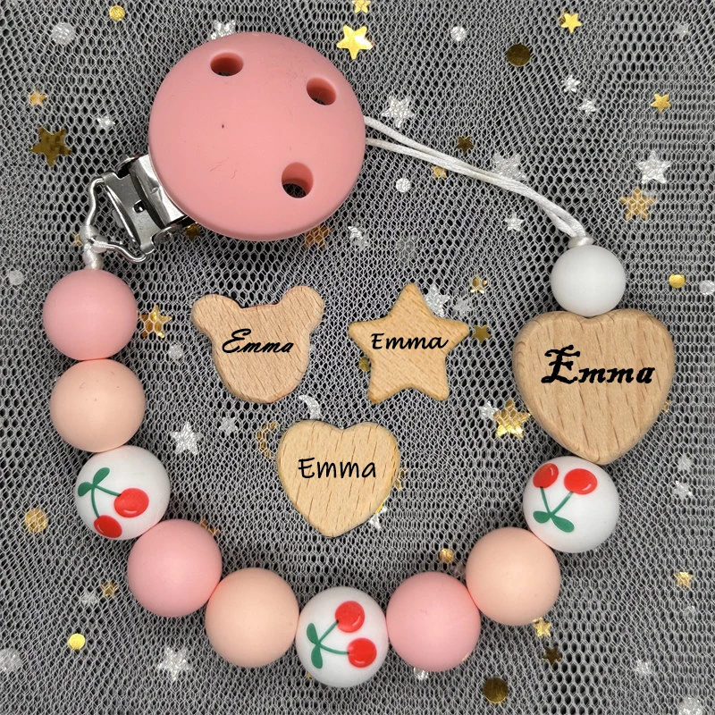Custom Name Wood Personalized Baby Pacifier Chain Clip Silicone Bead Dummy Nipple Holder With Name Teether Pendant Newborn Gift Custom Name Wood Personalized Baby Pacifier Chain Clip Silicone Bead Dummy Nipple Holder With Name Teether Pendant Newborn Gift