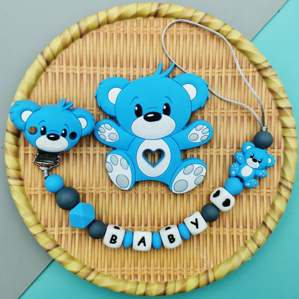Custom English Russian Silicone Letter Name Bear Silicone Beads Pendant Pacifier Clips Chains Teether Baby Kawaii Bear Gifts Custom English Russian Silicone Letter Name Bear Silicone Beads Pendant Pacifier Clips Chains Teether Baby Kawaii Bear Gifts