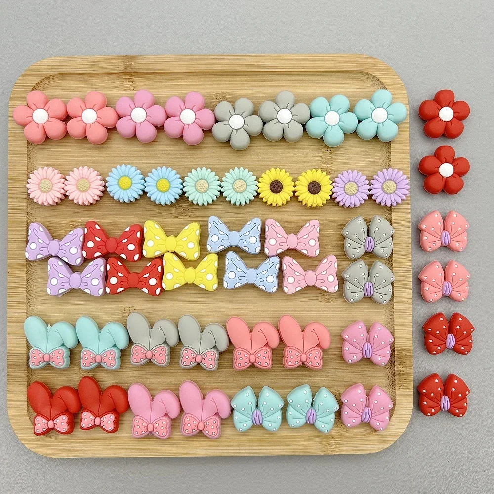 10PC/lot Mixed Bow Flower Silicone Beads Baby DIY Pacifier Chain Necklace Ballpoint Pen Accessories BPA Free Kawaii Toys Gifts 10PC/lot Mixed Bow Flower Silicone Beads Baby DIY Pacifier Chain Necklace Ballpoint Pen Accessories BPA Free Kawaii Toys Gifts