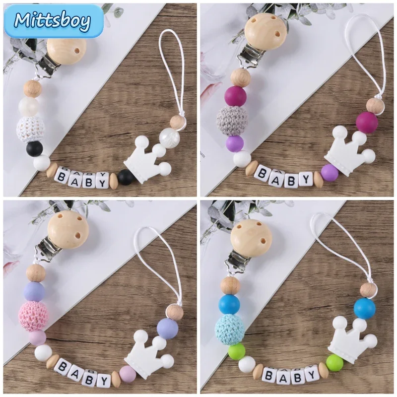 Personalized Name Handmade Silicone Beads Chews Nurse Gift Toys Crown Teething Necklace Pacifier Clips With Name DIY BABY Custom Personalized Name Handmade Silicone Beads Chews Nurse Gift Toys Crown Teething Necklace Pacifier Clips With Name DIY BABY Custom