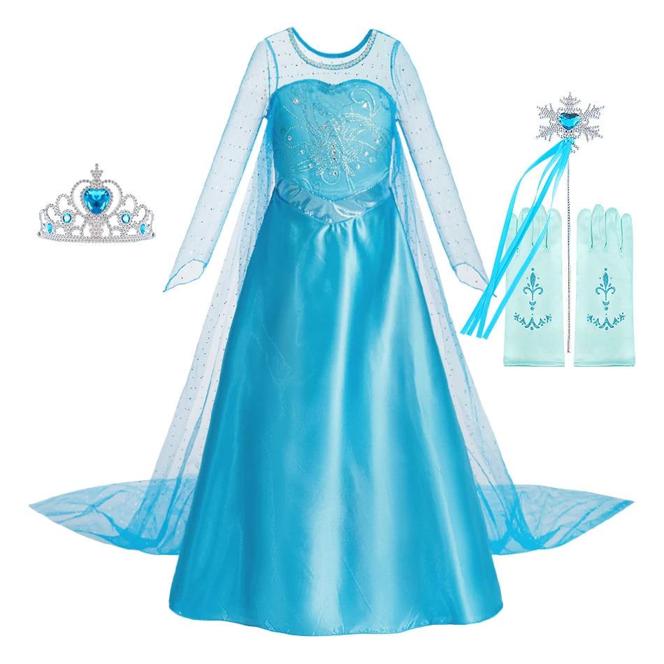 Girls Princess Dresses Children Elsa Birthday Fancy Gown Kids Snow Queen Dance Blue Clothes Christmas Kids Cosplay Dresses