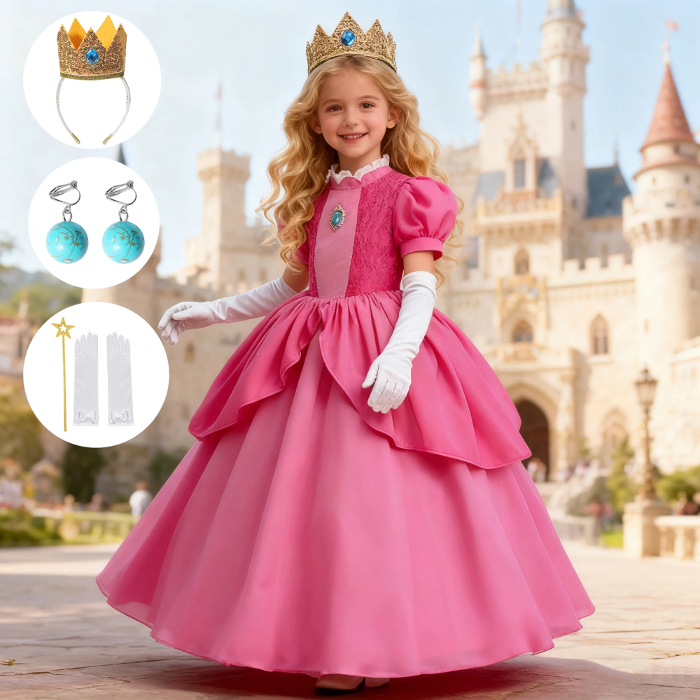 Peach Princess Costume For Girls Ball Gown Princess Dress Kids Cosplay Halloween Carnival Birthday Party Dress for 3-10 years Peach Princess Costume For Girls Ball Gown Princess Dress Kids Cosplay Halloween Carnival Birthday Party Dress for 3-10 years
